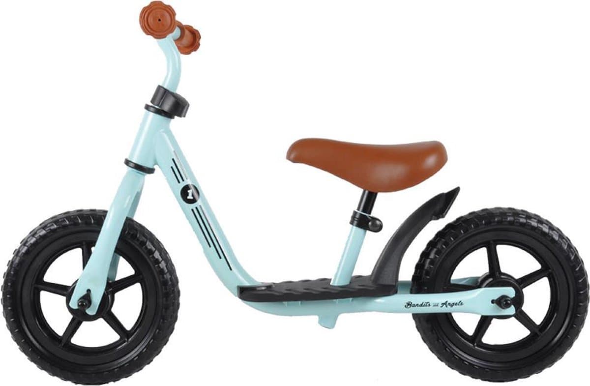 Bandits & Angels Metalen Loopfiets Starter Mintgroen met Voetenplank vanaf 2 Jaar - Limited Edition - Mintgroene Loop Fiets - Verstelbaar Zadel 29 tot 39 cm - Voor Jongens en Meisjes - Compact en Veilig - Lage Instap met Voetenplank