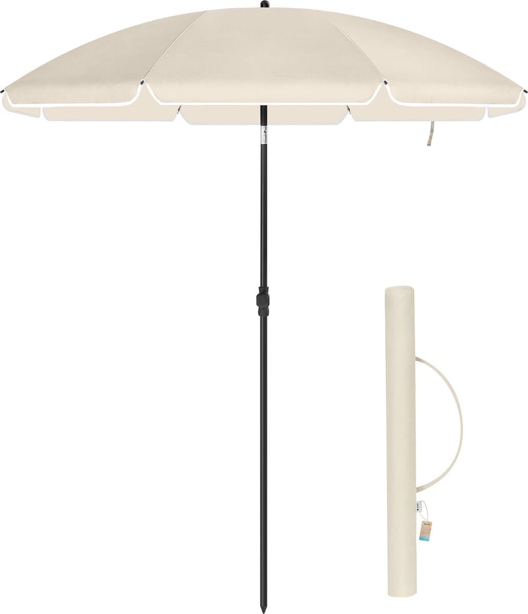 ACAZA Parasol - Strandparasol - Beige - 160 cm diameter - inclusief Draagtas - Rond - Tuinparasol - Kantelbaar - Waterdicht - Terras Parasol voor Appartement - Parasol Strand - Tot 2 Personen
