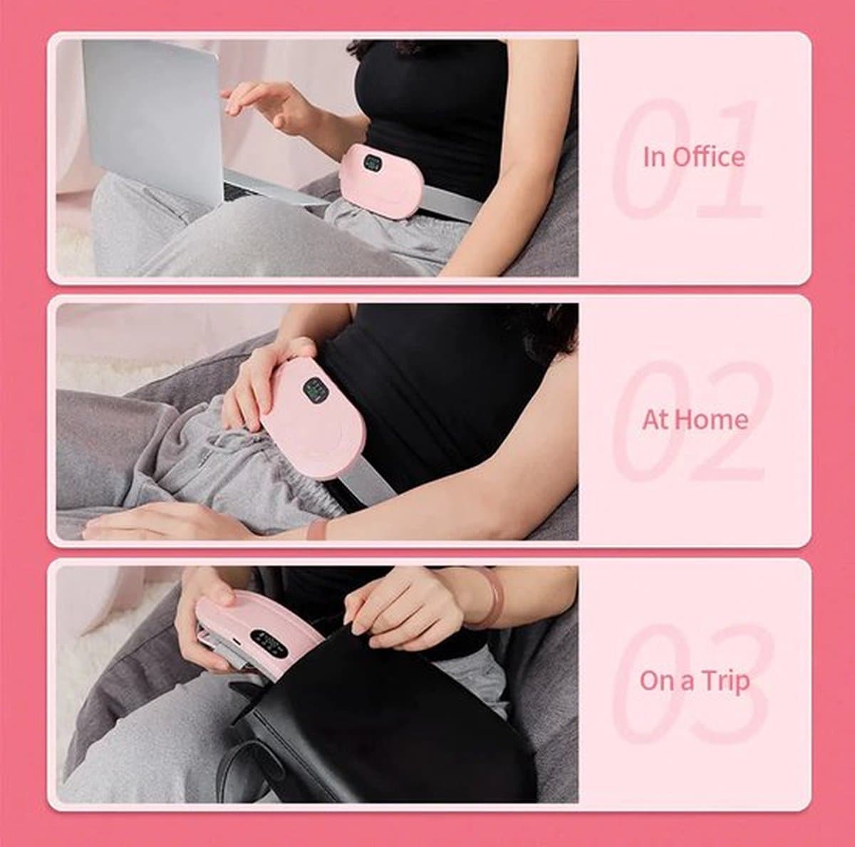 Menstruatie warmteband- Massage- Pijnverlichting- Massagekussen- kruik- Verwarmde Menstruatieband – Verwarmingskussen– Elektrisch Apparaat - Verwarmingsmat– Rug - Buik– 3 Warmte standen – Triltechnologie – Vibratie - Roze- Ivoor Wit- Moederdag- Vrouw thumbnail 7