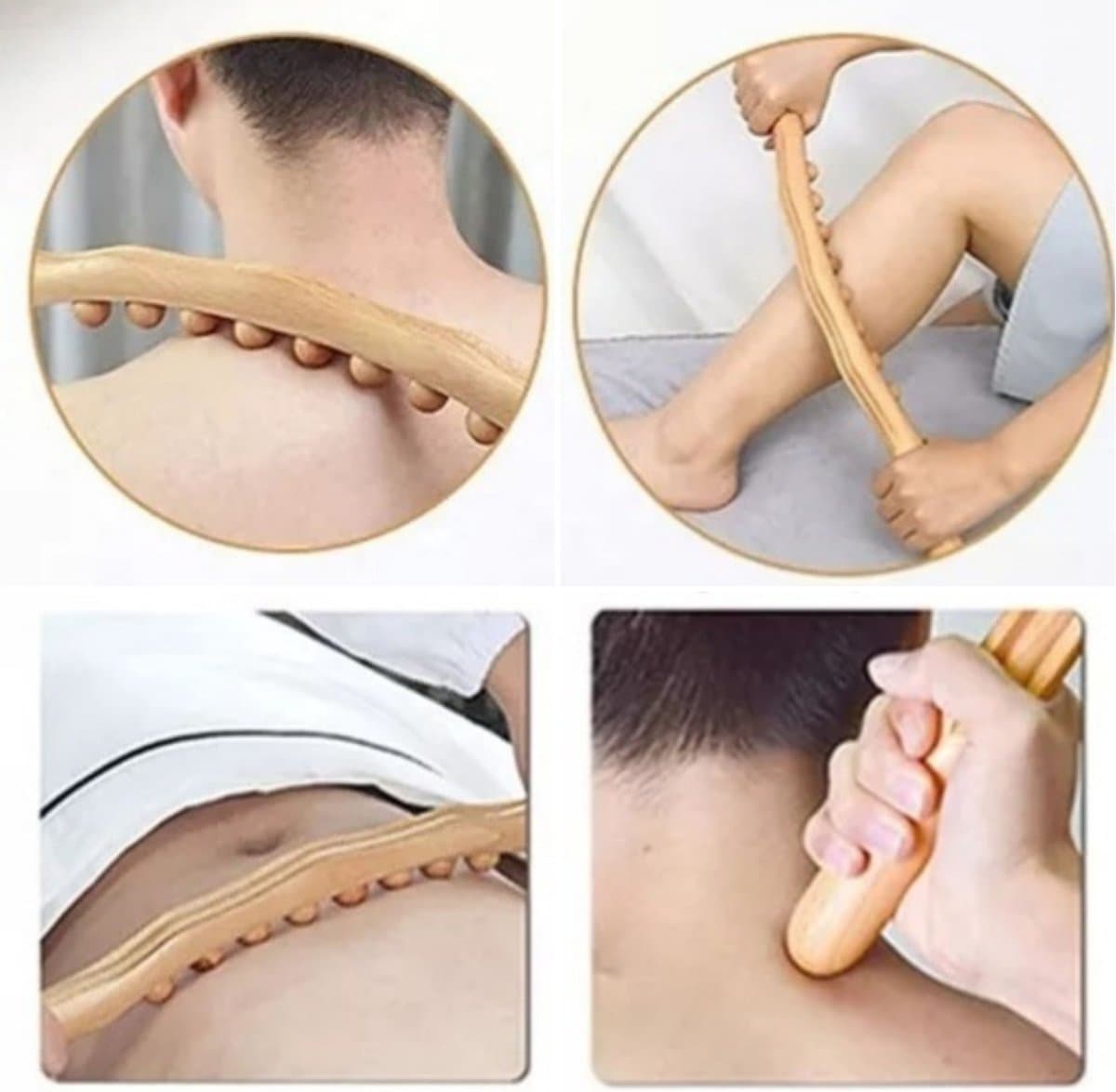 Massage - Massage Apparaat - Voor Rug, Nek, Schouder, Buik, Taille, Armen, Benen, etc. - Massage Stok Hout - Gua Sha Massage Tool - Houten Massage Stok - 8 Massage Ballen - 1 Stuk - Bruin Hout thumbnail 3