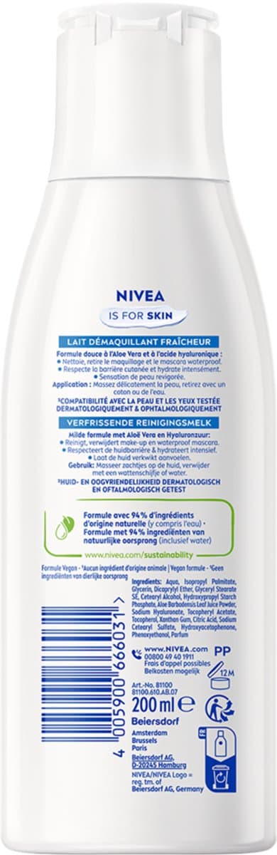 NIVEA Essentials Verfrissende Reinigingsmelk - Normale tot droge huid - Vitamine E - Make-up Remover - Gezichtsreiniger - 200 ml thumbnail 2