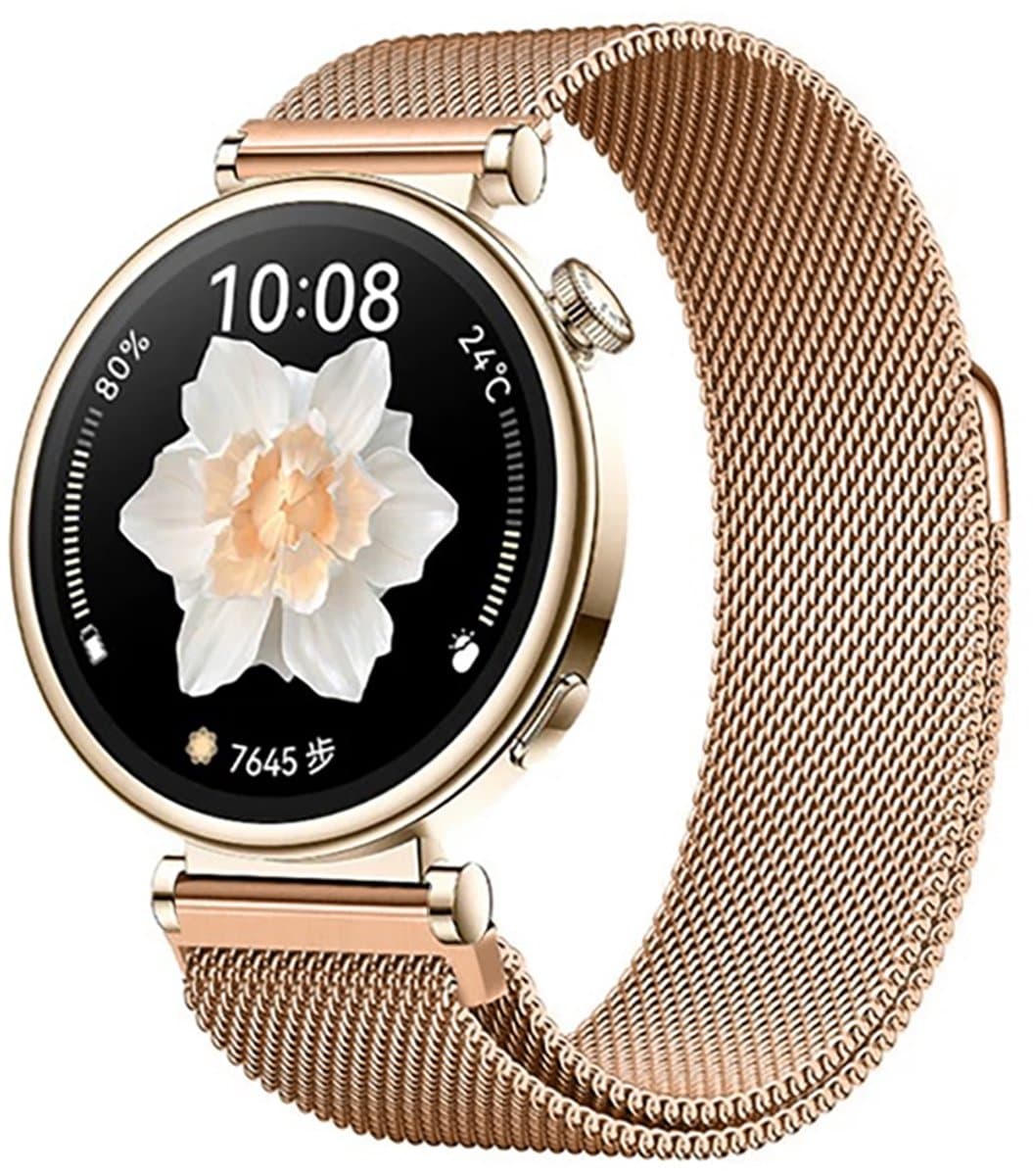 Stravo Smartwatch Milanees bandje 18mm – Garmin Vivoactive 4s / Vivomove 3s / Venu 2s / 3s / Forerunner 255s / 265s / Venu 4 - 41mm - Luxe Milanese Horlogebandje voor Huawei Watch GT 6 / GT 5 / GT 4 (41mm) / GT 5 Pro/ Watch 5 (42mm) - Roségoud
