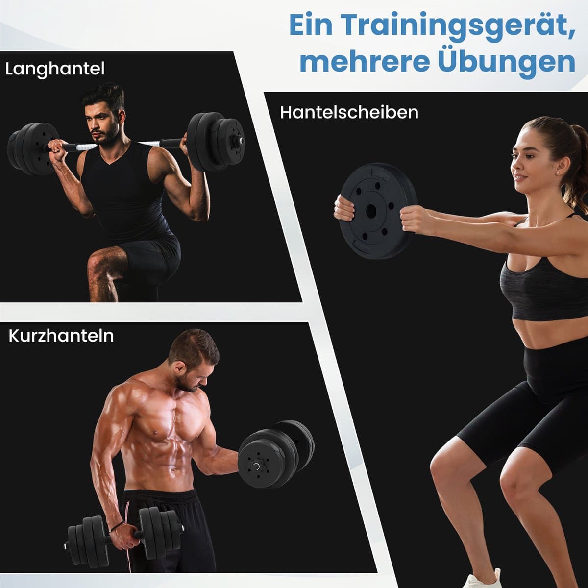 COSTWAY 2-in-1 halterset, 30 kg, 2-delige set, korte en lange halter, verstelbaar, halterset met verbindingsbuis voor krachttraining, fitness, home gym thumbnail 7