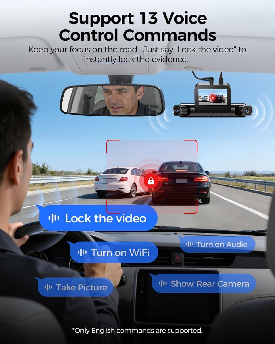 AZDOME M660 2.5K 4CH 360° Dash Cam, Geheugenkaart 256GB + 64GB, 4 Camera's (voor + achter + links + rechts), GPS, 5G WiFi, 3" Touchscreen, G-Sensor & IR Nachtzicht - Professionele Auto Beveiliging - Haarscherpe Nachtzicht - Dashcam Auto 2026 Model thumbnail 7