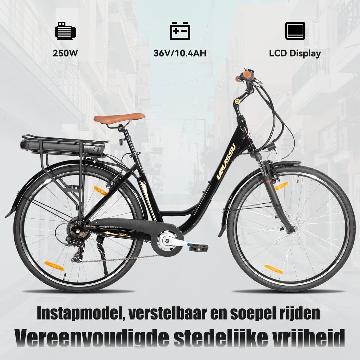 HILAND Montura Elektrische Stadsfiets 28 inch - E-bike Commuter Unisex - 250W Motor - 36V 10.4Ah Accu - 7 Versnellingen - Aluminium Frame thumbnail 8