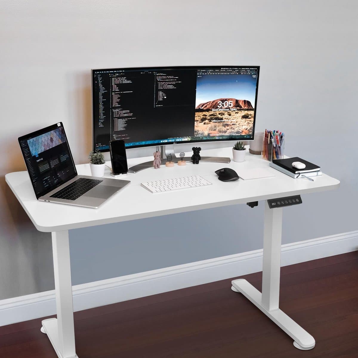 Elektrisch Bureau - Verstelbaar bureau - Thuiswerken - Anti-botsingssysteem - 100 x 60 cm - Zwart thumbnail 2
