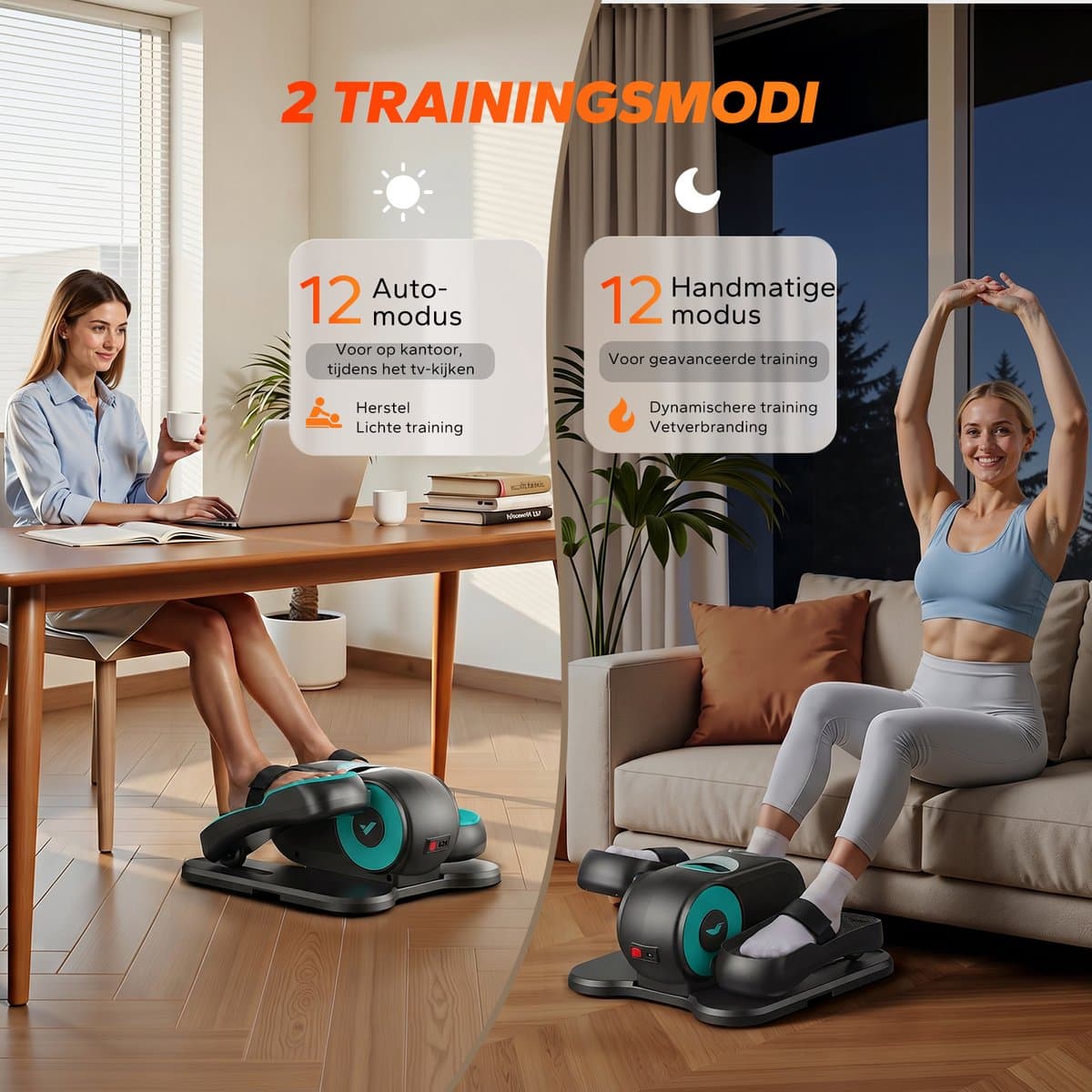 Mini Elliptische Crosstrainer & Stepper - Compacte Desk Bike met 12 Snelheden & LCD-Display - Ruimtebesparende Beentrainer & Stoelfiets voor Thuis en Kantoor - Blauw thumbnail 3