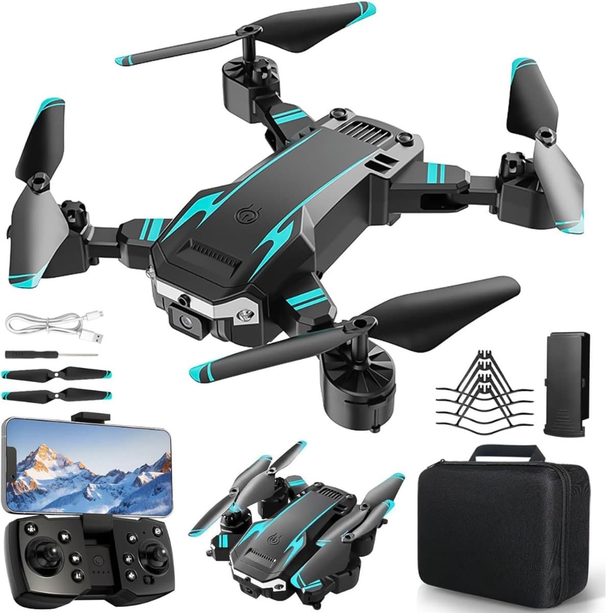 SNJY® Drone met Camera - Drone voor Volwassenen - Drones voor Kinderen - 4K Camera - 3D-Flips - Zwart/Blauw - afbeelding 1