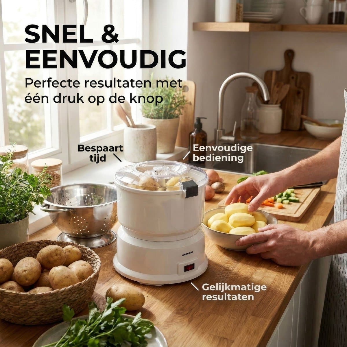 Melissa Elektrische Aardappelschiller - 85W - Aardappelschrapmachine met slacentrifuge - 16220008 - Wit thumbnail 2