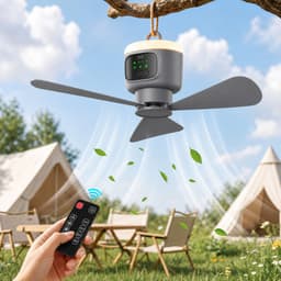 Productfoto van MUPOO oplaadbare camping plafondventilator 45 cm met LED en afstandsbediening