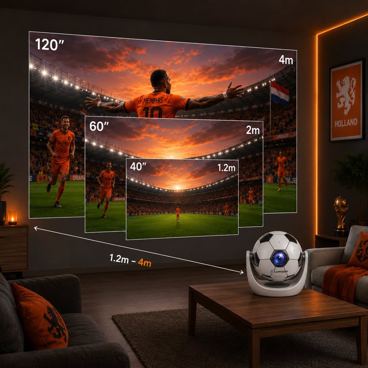 Lumistar Mini Beamer WK Editie - Voetbal Beamer - Alles-in-één Smart TV Projector - 2026 model - Android TV Besturingssysteem - WiFi & Bluetooth - 4k support - Beamer - Home Cinema thumbnail 7