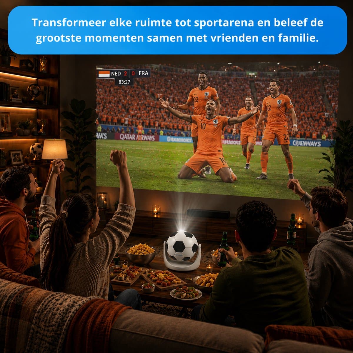 Lumistar Mini Beamer WK Editie - Voetbal Beamer - Alles-in-één Smart TV Projector - 2026 model - Android TV Besturingssysteem - WiFi & Bluetooth - 4k support - Beamer - Home Cinema thumbnail 4