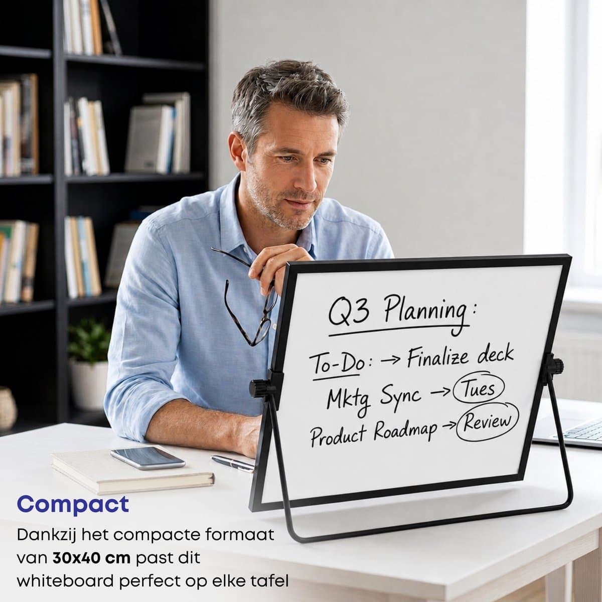 ACAZA Whiteboard - Magnetisch - 30 x 40 cm - Met Statief - Magneetbord - Weekplanner - Inclusief 8 Magneten, 4 Stiften, Wisser en Pennenbakje - Weekplanner Whiteboard - Maandplanner - Memobord thumbnail 3