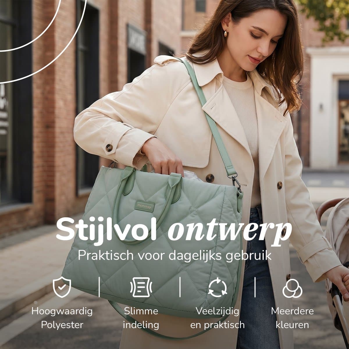 Mommsy Luiertas – Verzorgingstas – Mom Bag – Thermo Vak – Gewatteerde Puffer Stof – Mommy Bag – Extra Ruim – Waterafstotend – Organizer – Lichtgewicht – Groen thumbnail 7