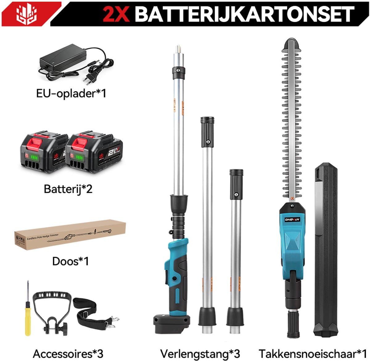 ONEVAN Accu Heggenschaar 21V met verlengsteel thumbnail 2