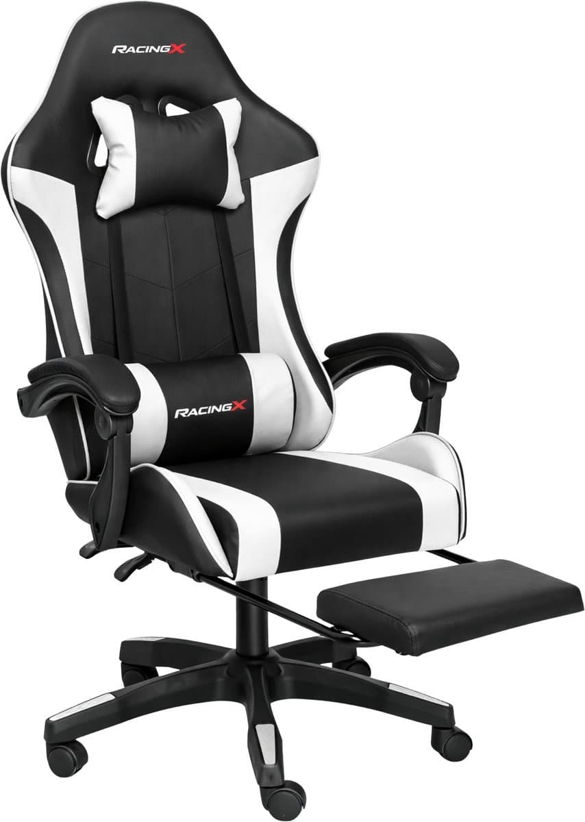 RACINGX - Game stoel Met Voetsteun- Ergonomisch - Bureaustoel - Verstelbaar - Racing - Gaming Chair - Zwart/Wit thumbnail 2