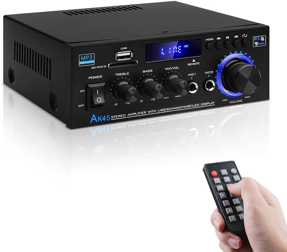 Bluetooth 5.0 Audioversterker Ontvangers - AK45 Hifi Stereo Mini Eindversterker RMS 40W 2.0 Kanaals Home Theater Audio Componenten Luidsprekers Versterker W/MIC USB RCA FM Radio thumbnail 2
