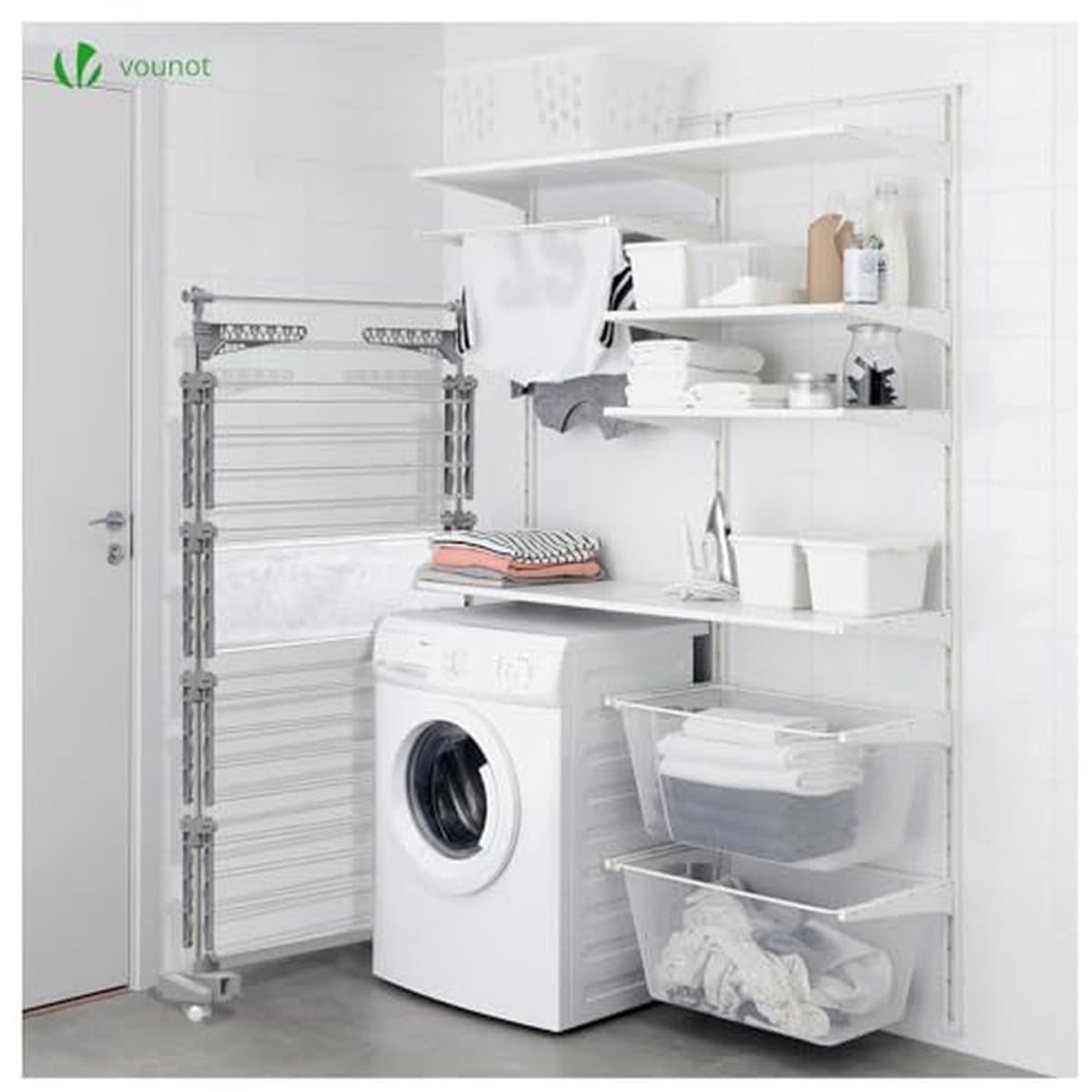 Droogrek Met Wielen - Kledingrek Vlier - Kleding Drogen - 28 Meter Drooglengte - 4 Niveaus - Zilver thumbnail 7