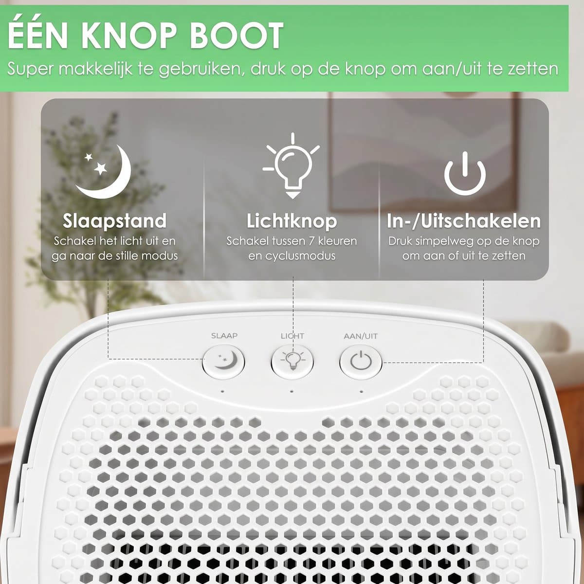 Dreamhigh® 1000 ml Luchtontvochtiger - Elektrische Ontvochtiger - Geruisloos en Efficiënt - Compact - ABS - Overloopbeveiliging - voor Slaapkamer en Badkamer - Ontvochtiging 350 ml/dag - Wit thumbnail 6