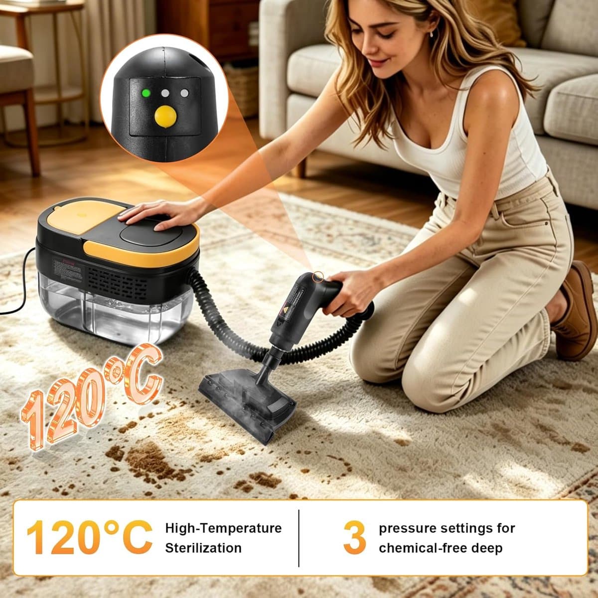 Stoomreiniger, handapparaat met 14 accessoires, 2500 W, multifunctionele stoomreiniger, stoomdruk 3 bar, opwarmtijd 15 s, 1600 ml tank, handstoomreiniger voor alle vloeren, ramen, banken, voegen, auto thumbnail 3