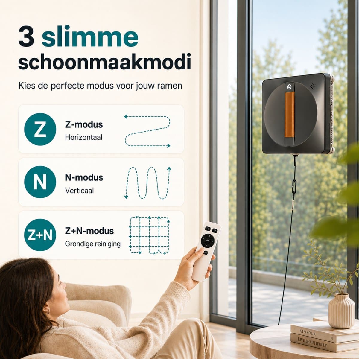 Stoffy Robot Ramenwasser Nova- Ruitenreiniger Elektrisch - Raamwisser - Appbediening - met Afstandsbediening - Snoerlengte 5m thumbnail 5