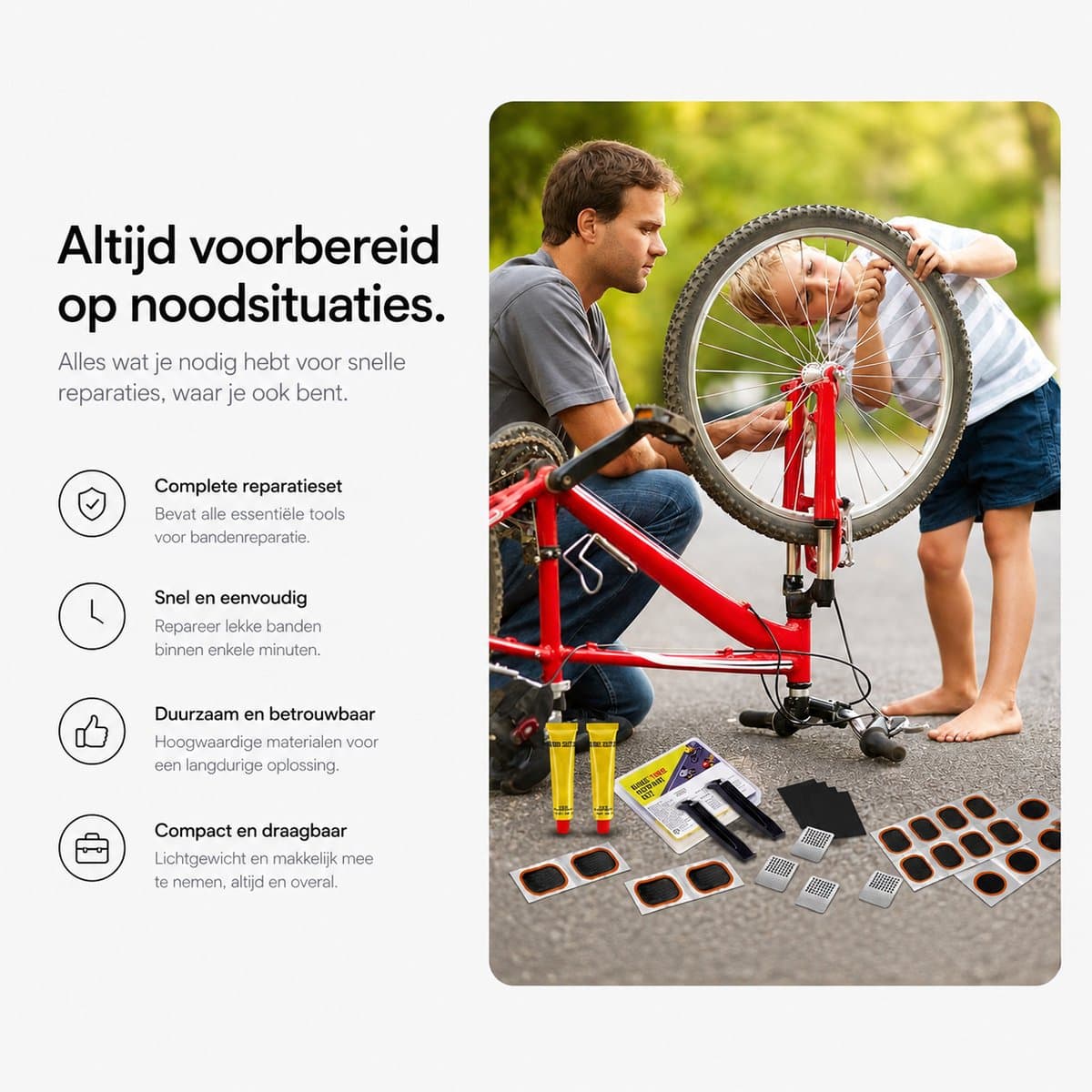 BOTC Fiets Reparatieset - voor Binnenbanden van Fietsen - met 20 vulkaniserende Plakpleisters, Metalen rasp en Bandenlichter thumbnail 8