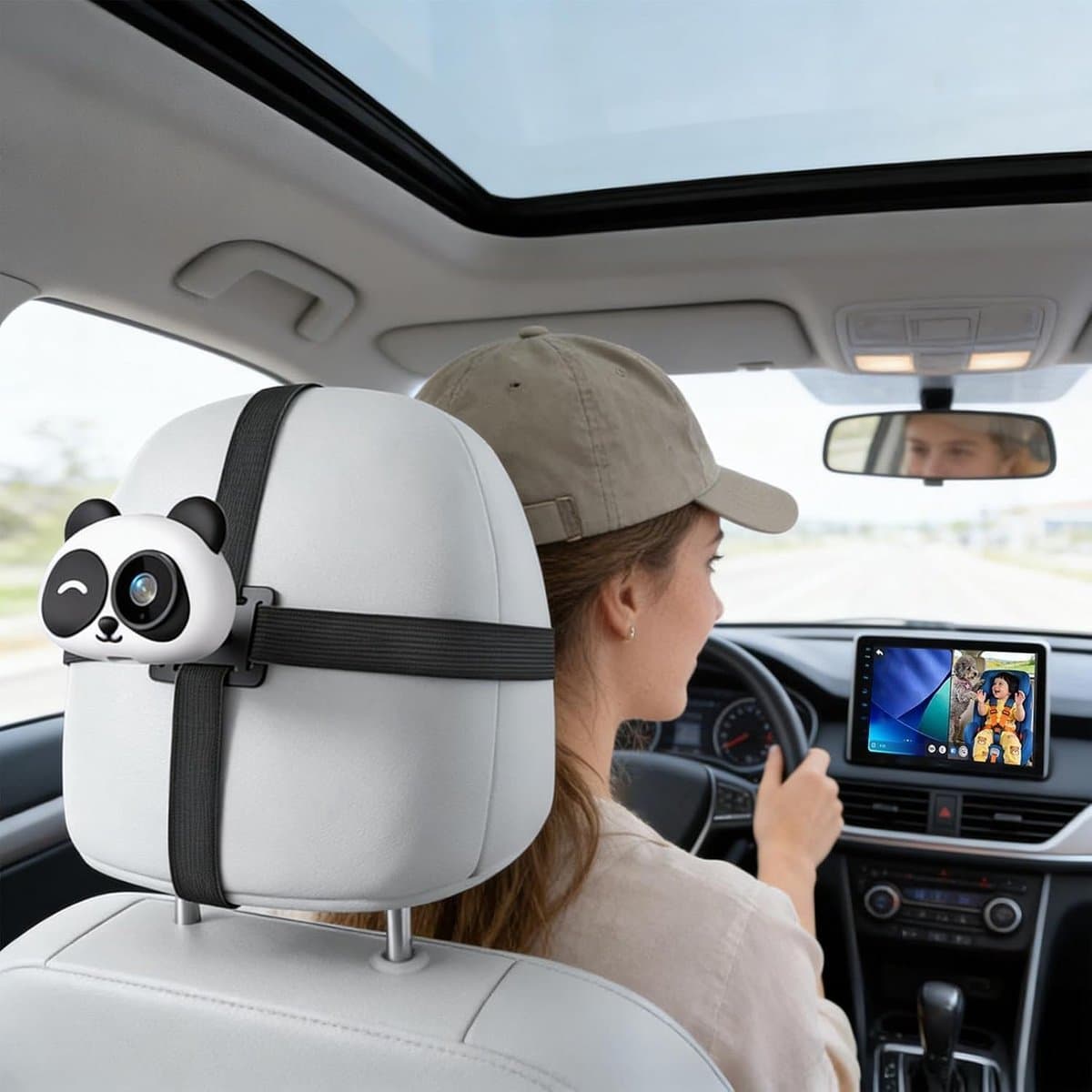 Kinder Auto Camera - Baby Monitor - Veilig Reizen - IR Nachtzicht - 1080P Video - Panda thumbnail 5