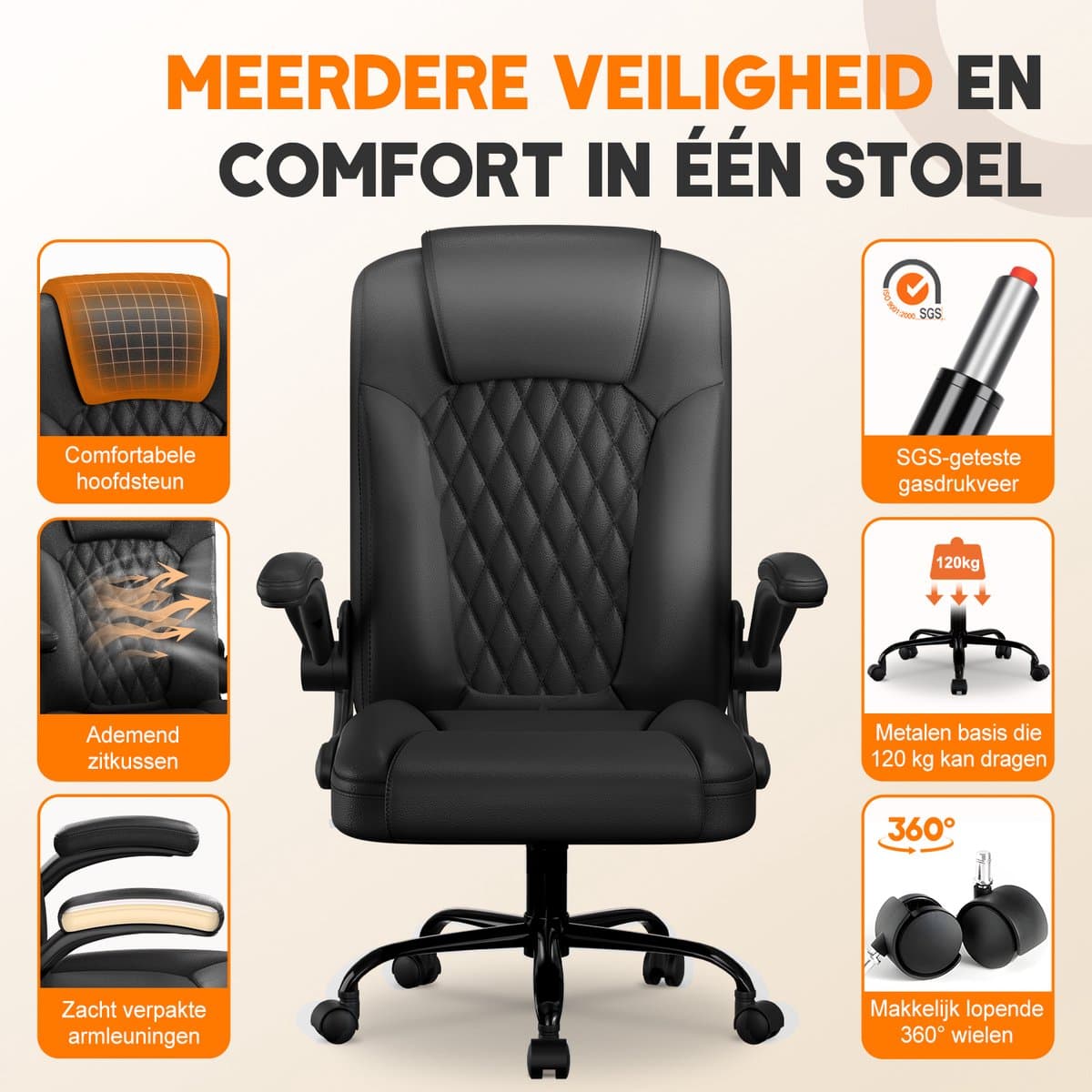 Elekiatech Ergonomische Bureaustoel-Bureaustoel-met 90°-120°Rugleuning Bureaustoelen voor Volwassenen-Inklapbare Armleuningen-Office Chair-Gaming Stoel-150kg - Zwart thumbnail 3