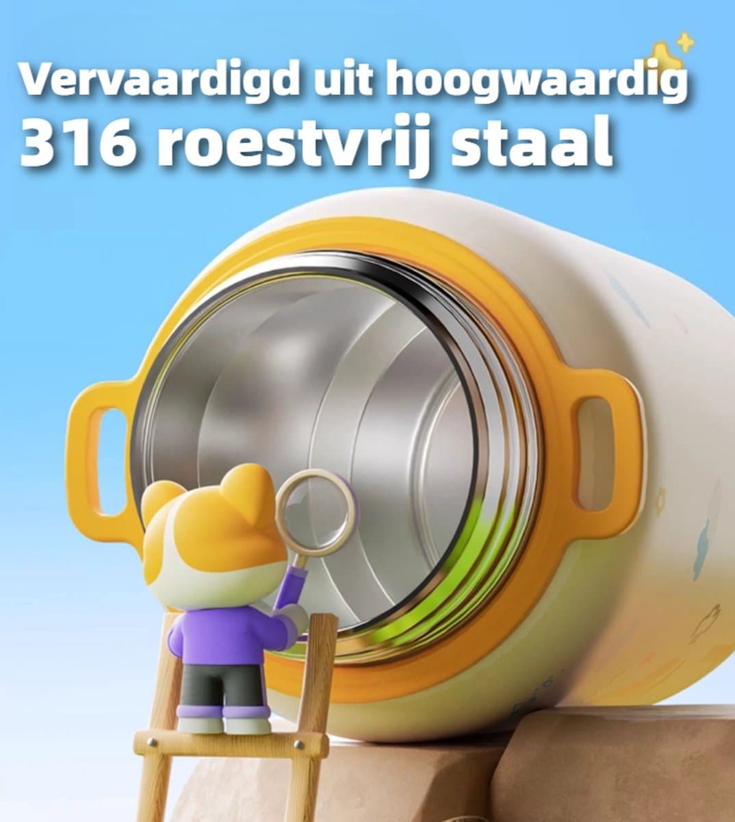 316 RVS Kinder Thermosfles & Kinderdrinkfles met Rietje en Drinktuit - 500ml Lekvrije Schoolbeker voor Meisjes & Jongens - 12u Warm/Koud Isoleerfles - BPA-Vrij & Food Grade - Ideaal Cadeau voor School, Sport & Onderweg - Met koord - kitten thumbnail 7