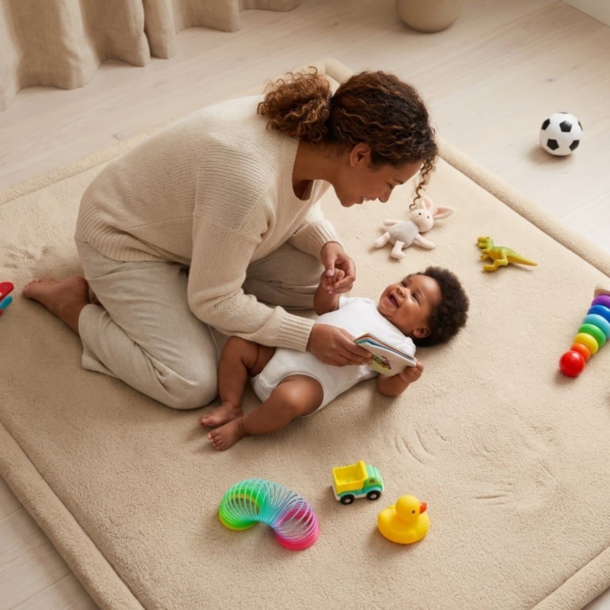 Speelmat Baby XXL - Speelkleed met Traagschuim - Fluweelzacht Speeltapijt - 200x150x3 cm - Beige thumbnail 3