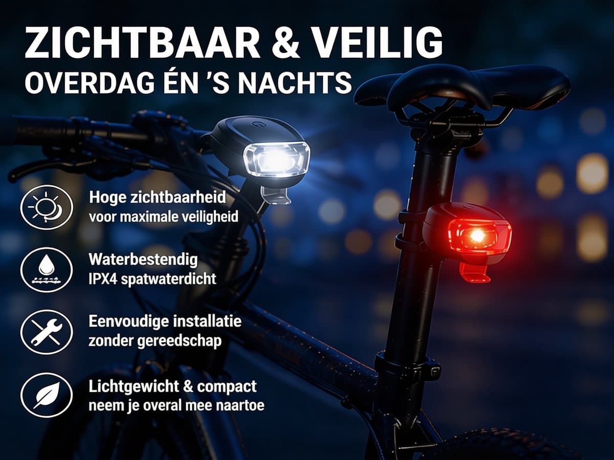 Fietsverlichting Set Voor & Achter – LED Fietslamp Batterij – Waterdicht – Inclusief 4x CR2032 – Sterke Fiets Lampen – Eenvoudige Montage thumbnail 2