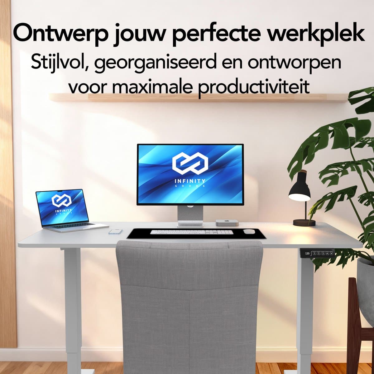 Infinity Goods Zit Sta Bureau Elektrisch Verstelbaar - 120 x 60 CM - Geheugenfunctie - Wit thumbnail 4