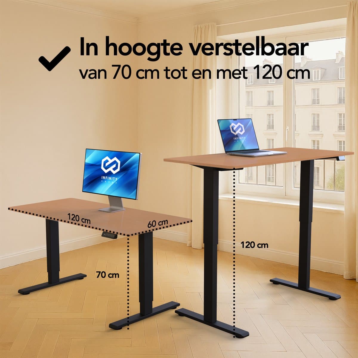 Infinity Goods Zit Sta Bureau Elektrisch Verstelbaar - 120 x 60 CM - Geheugenfunctie - Houtkleur thumbnail 7