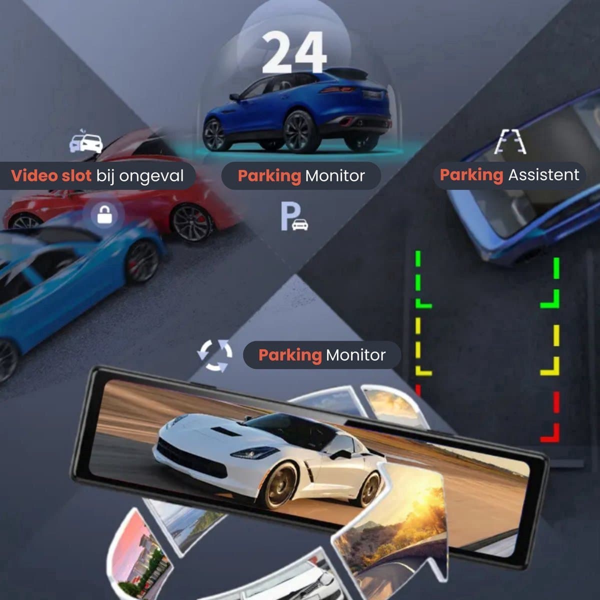 RedTiger T27 Spiegel Dashcam voor auto - Ultra 4K & 2,5K - Voor en Achter camera - WiFi en GPS - 12 Inch - Sony Camerasysteem - Nachtzicht - Parkeerbewaking - met Parkeerhulp - G Sensor - Loop opname - Full HD thumbnail 5