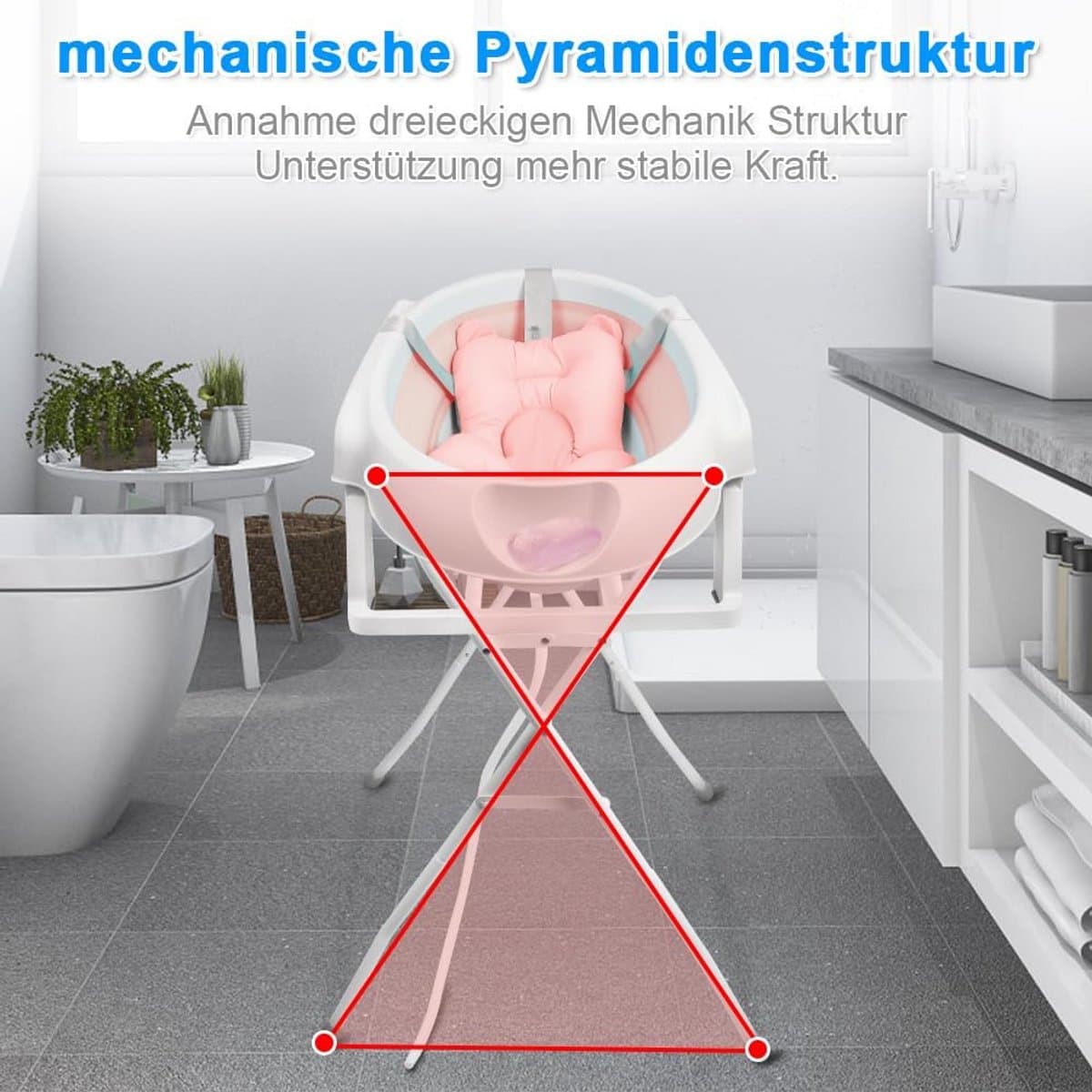Babybadkuip Opvouwbaar - Babybadje Draagbaar - Baby Wassen - Met Ondersteunende Standaard - 72 x 51 x 42 cm - Roze thumbnail 3