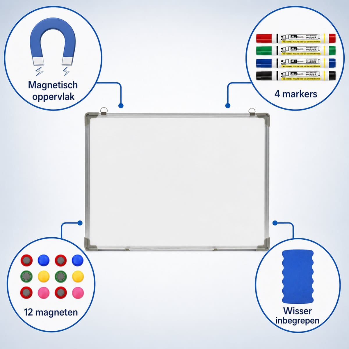 Magnetisch Whiteboard - 60x90 cm - Inclusief 4 Markers, 12 Magneten & Wissers - Kantoor & Home Office thumbnail 6
