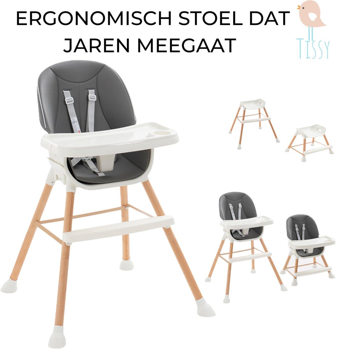 Tissy meegroei kinderstoel - in hoogte verstelbaar grijs thumbnail 4