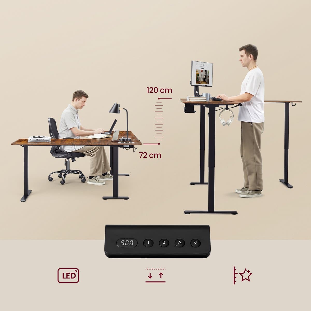 VASAGLE - Elektrisch Zit Sta Bureau - L-vormige Hoektafel - 2 Stopcontacten en 2 USB-A-poorten thumbnail 6