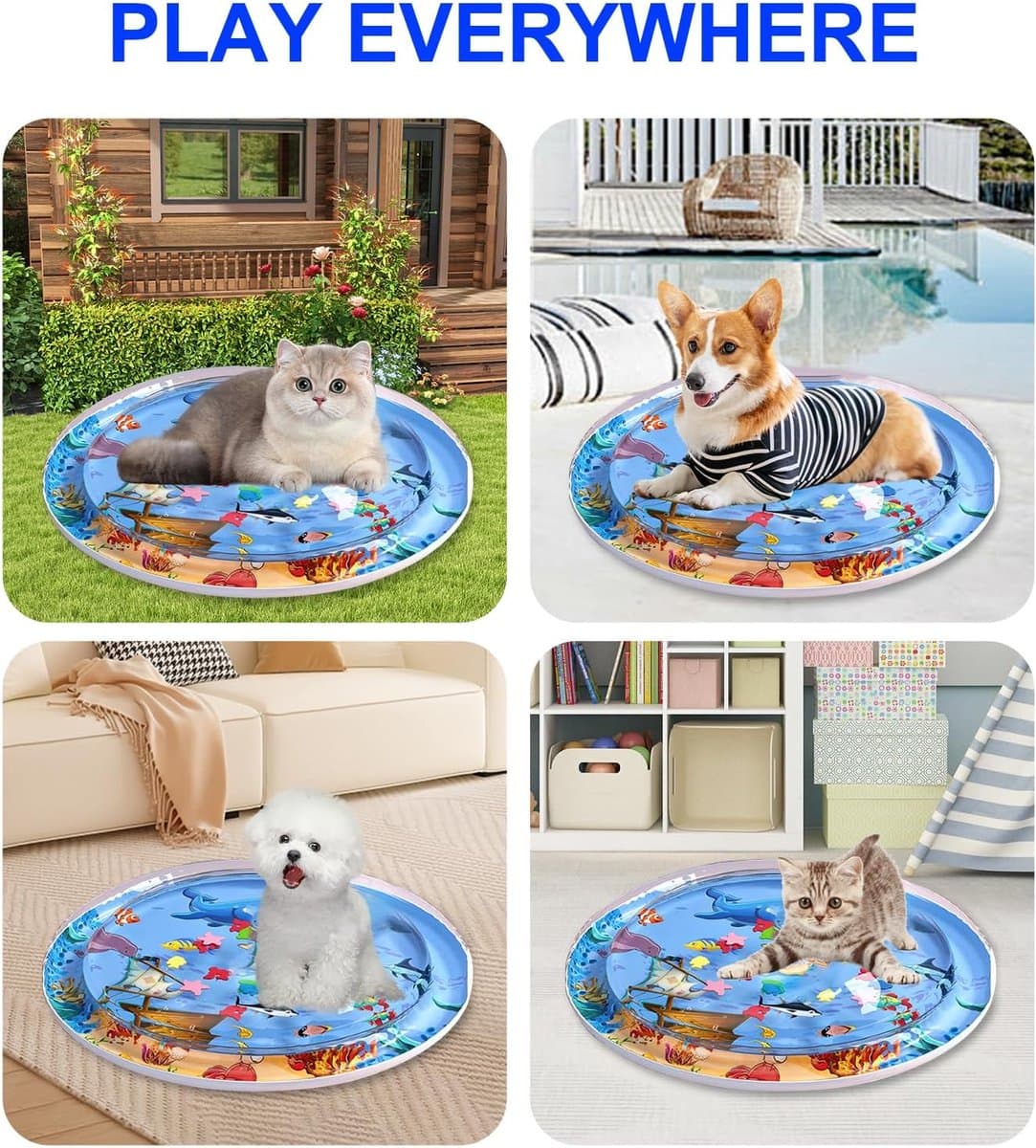 Waterspeelmat – Watermat – Speelkleed – Opblaasbaar – Waterspeelgoed Baby - Kraamcadeau - zomermat - Interactieve Speelmat - Watermat voor Peuters, Katten en Kleine Honden - met gratis luchtpomp thumbnail 6