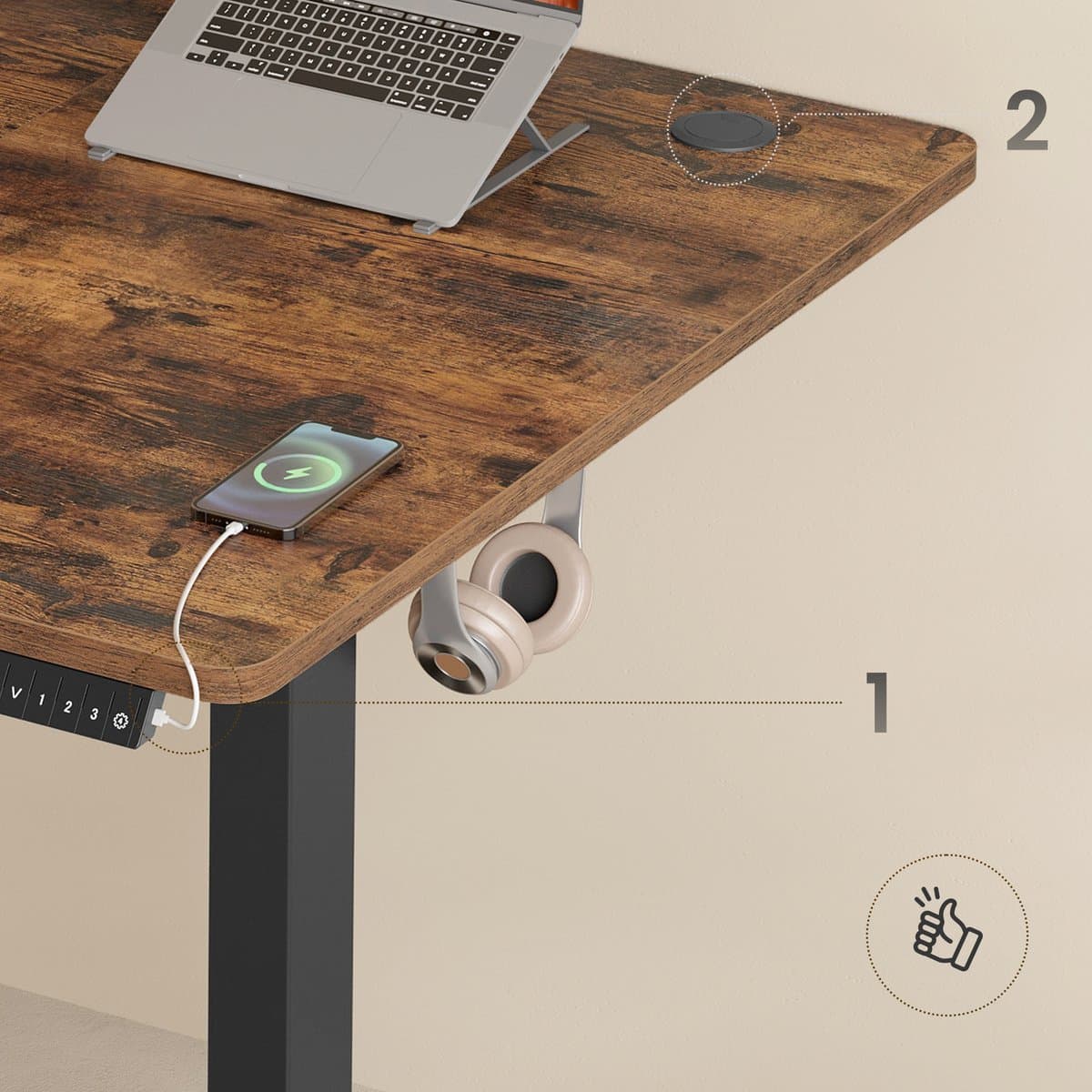 SONGMICS - Zit Sta Bureau - Elektrisch - Geheugenfunctie met 4 Hoogtes - USB-C Aansluiting thumbnail 6