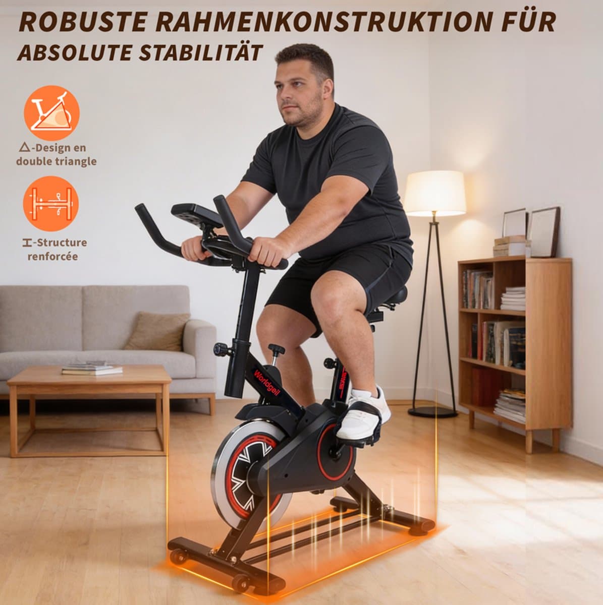 Glitzerlife - Hometrainer Spinningfiets Fitnessbike - inklapbaar verstelbaar stil magnetisch - cardio thuistrainer met monitor - comfortabel zadel - 91 cm - Zwart thumbnail 4