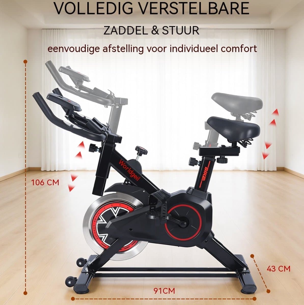 Glitzerlife - Hometrainer Spinningfiets Fitnessbike - inklapbaar verstelbaar stil magnetisch - cardio thuistrainer met monitor - comfortabel zadel - 91 cm - Zwart thumbnail 2