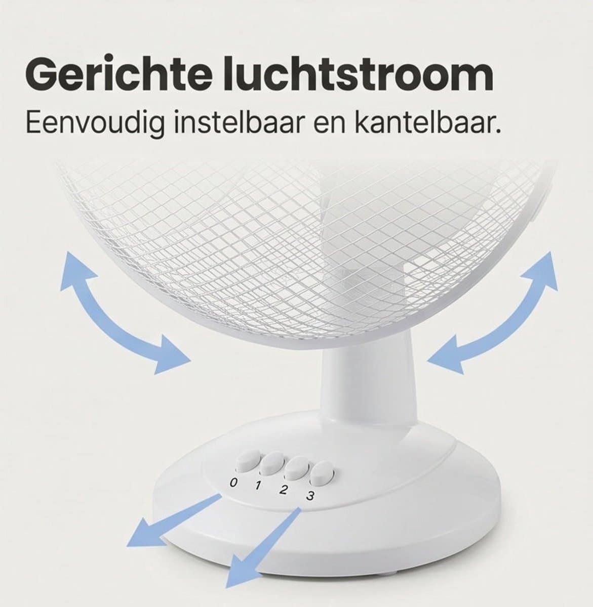 Cheqo® Tafelventilator - Ventilator - Bureauventilator - Fan - Tafel Ventilator - 3 Snelheden - Kantelbaar - Staande Ventilator - Wit - voor Verkoeling - Stille Ventilator - voor op Kantoor - voor Thuis - voor Slaapkamer - Tafelmodel thumbnail 5