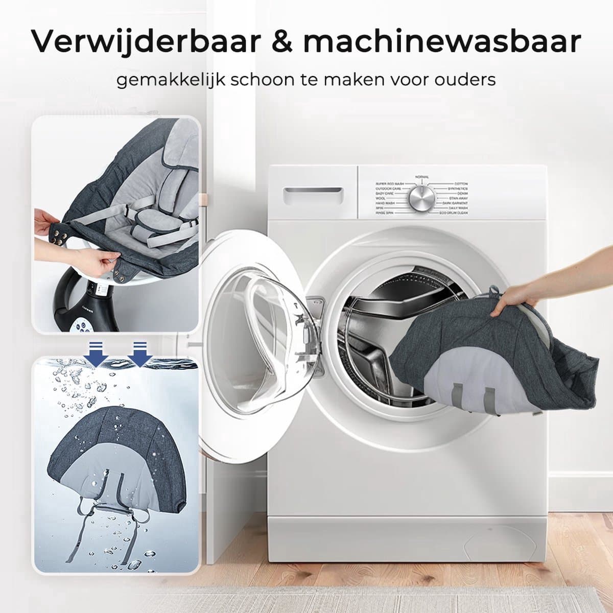 Khido® Elektrische Wipstoel - met Timer Afstandsbediening Bluetoothmusic - 5 Zwenksnelheden en 3 Zitposities - Babyschommel - Donkergrijs thumbnail 7