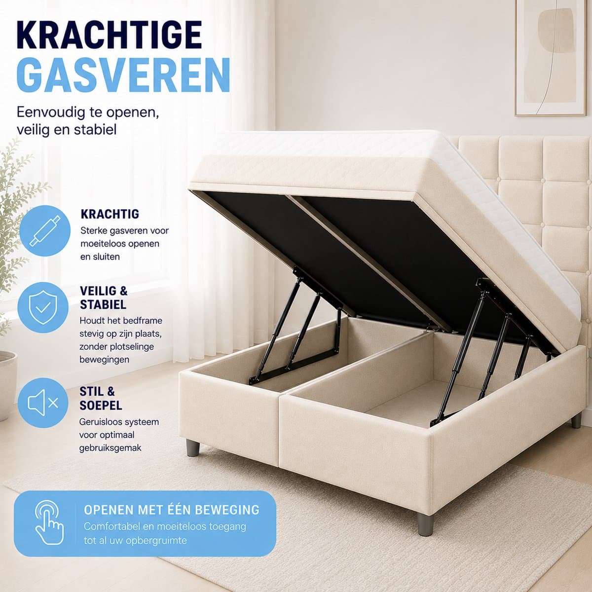 Maan matras ® Boxspring 180x200 | Inclusief Matras & Topper | Beige | bed | boxspring met opbergruimte | Boxspring compleet thumbnail 5