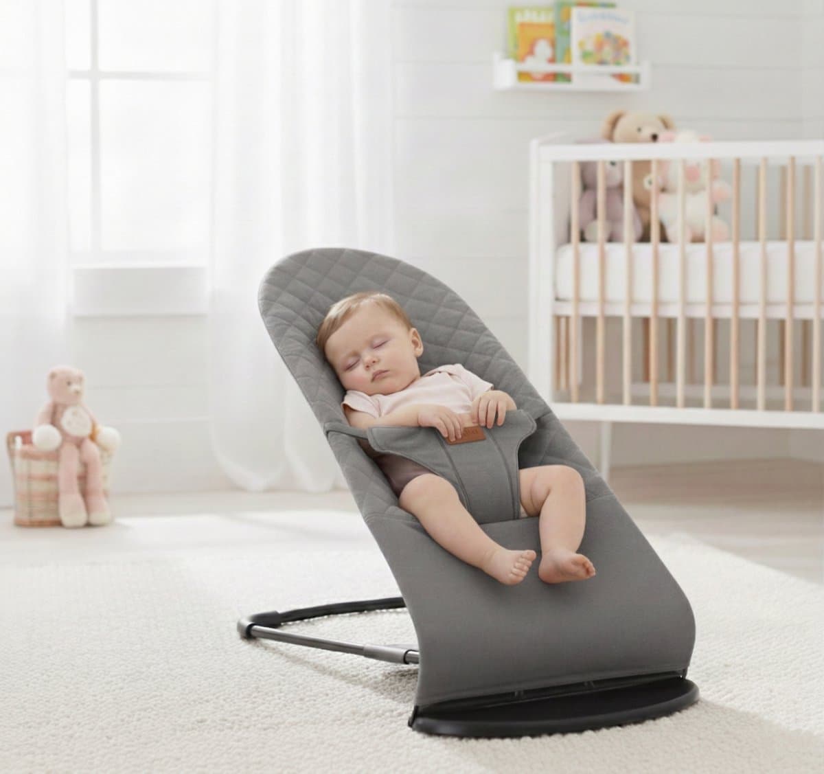 BayBoo Wipstoel Grijs - Baby Bouncer - Makkelijk Meenemen - Swing Stoel thumbnail 4