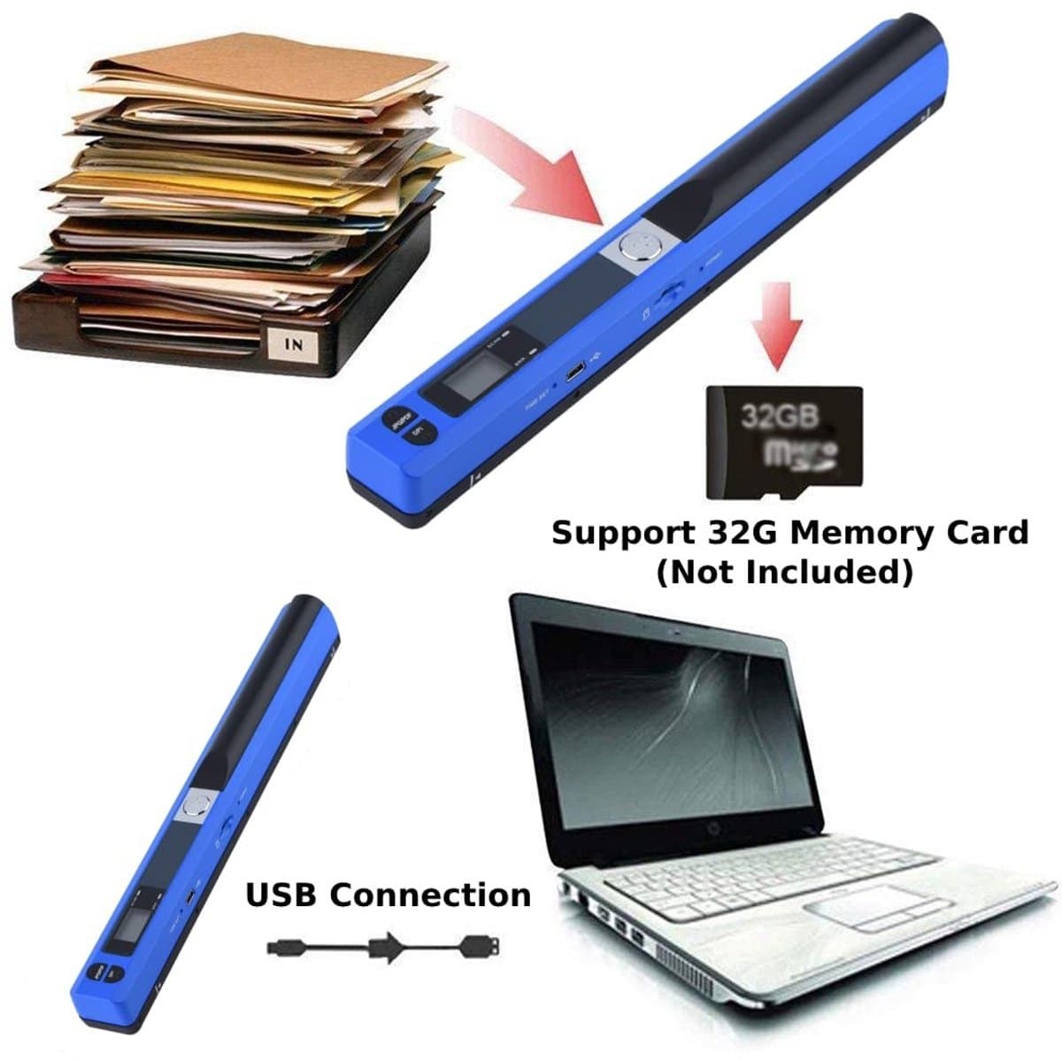 Dailygoody - Draagbare Handscanner - Mobiele Documentenscanner - 900 dpi Resolutie - Draadloos en Compact - Visitekaartjesscanner - Formaat thumbnail 4