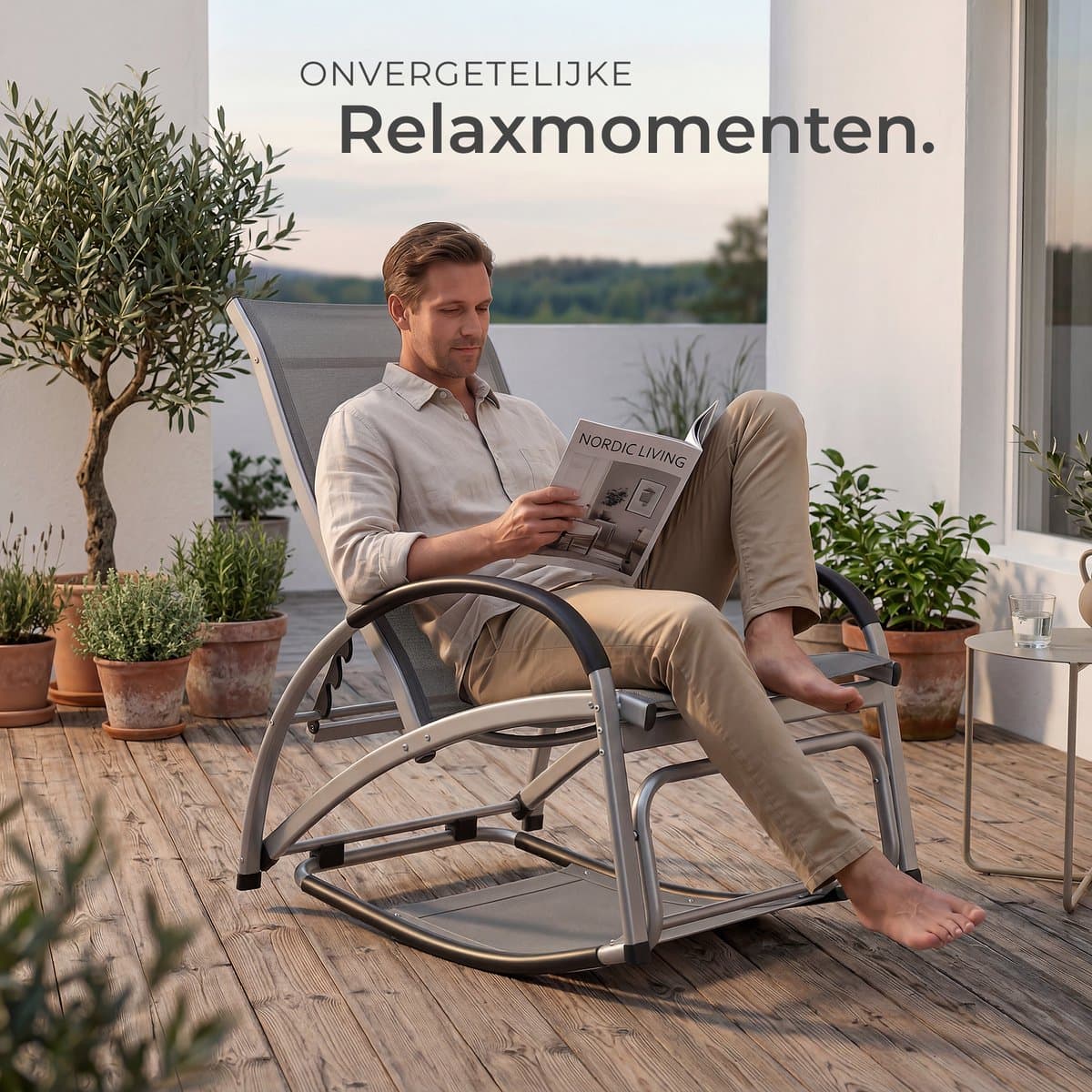 tectake® Ligbed Avignon - 2-in-1 verstelbare ligstoel - Schommelstoel voor buiten - Weerbestendig frame en waterafstotend, luchtdoorlatend weefsel - Tuinstoel - Balkonstoel - 195cm lang - Antraciet thumbnail 3