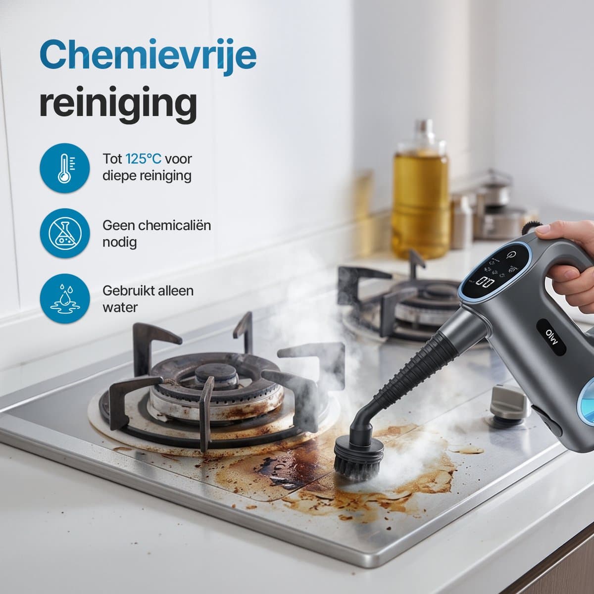 Olvy 14-in-1 Stoomreiniger - Dweilfunctie - Touchscreen - 125° Stoom – Mop - Tapijtreiniger – Vlekkenreiniger – Zetelreiniger - Handstoomreiniger – 5M Snoer thumbnail 6