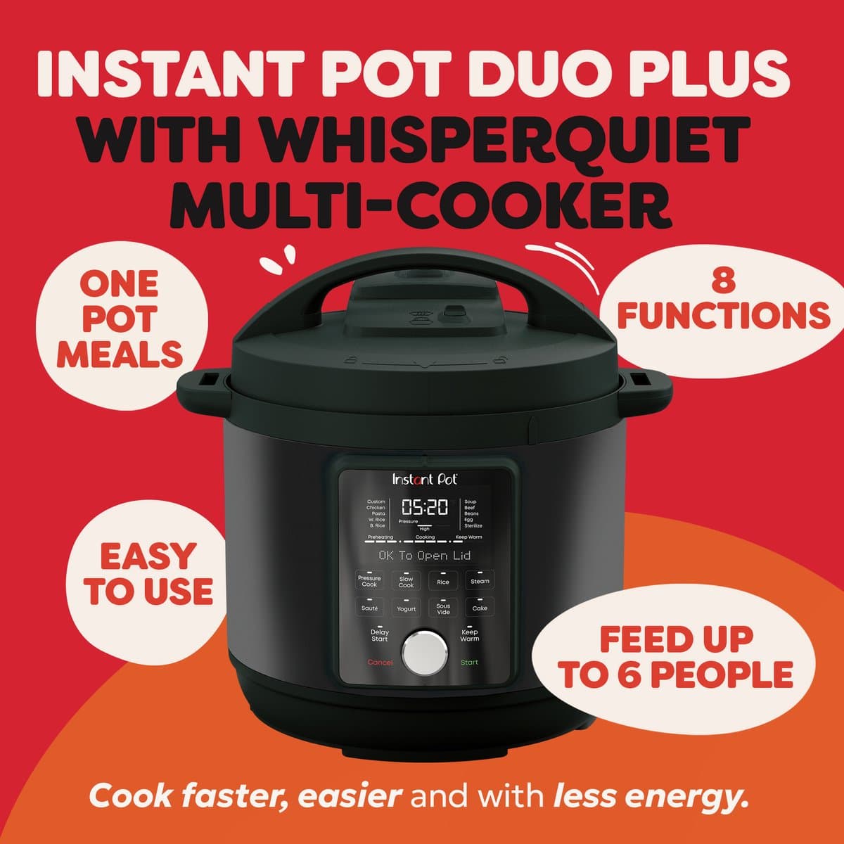 Instant Pot Duo Plus Whisper Quiet 5,7L Multicooker - 9-in-1 Snelkookpan - Slowcooker - Sous-vide - Rijstkoker - Stomer - Stilste Stoomafgifte - Tot 6 Porties thumbnail 2